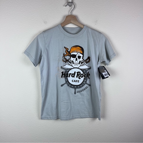Hard Rock Cafe Shirt Youth Large Cozumel Ships Rudder Pirate Skulls Platinum - Picture 9 of 10
